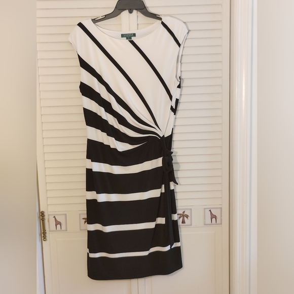 Ralph Lauren Black and White Striped Midi Dress - Picture 2 of 8